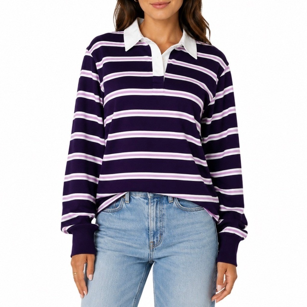 Wild Fable Nwt Womens Purple Striped Long Sleeve Rugby Polo Shirt Size M Nwt